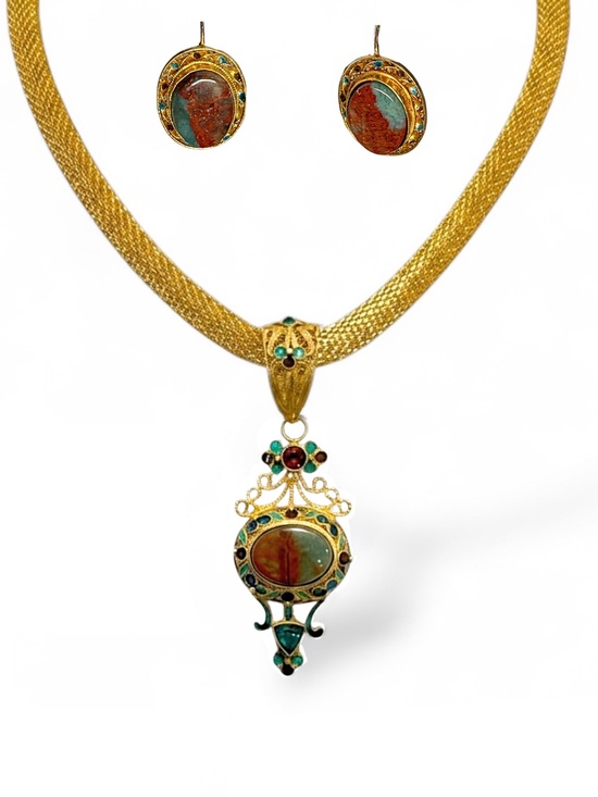 Masha Archer Jewelry - Vintage Gold Plated Vermeil Statement Pendant Necklace Earring Set - NWOT